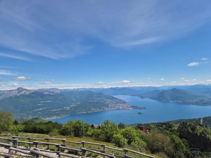 Panoramic view over Lake Maggiore and the Alps from Monte Mottarone, Northern Italy