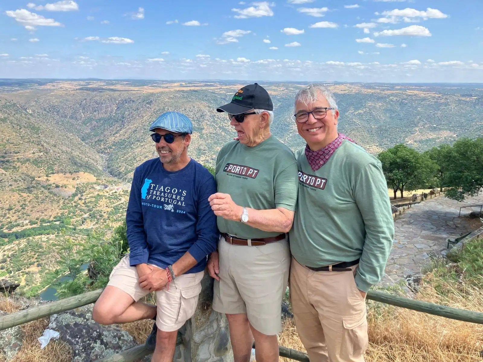 Tiago Sousa Lopes, Claudio Angeletti, and Bill Kniegge — the team behind the Blue Strada Portugal Motorcycle Tour